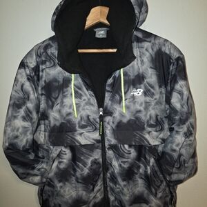 New Balance Black Gray Swirl Hooded Jacket with Neon Accents
